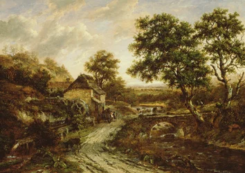 Überschossene Flintmühle in Landschaft mit Wasserfall, 1831